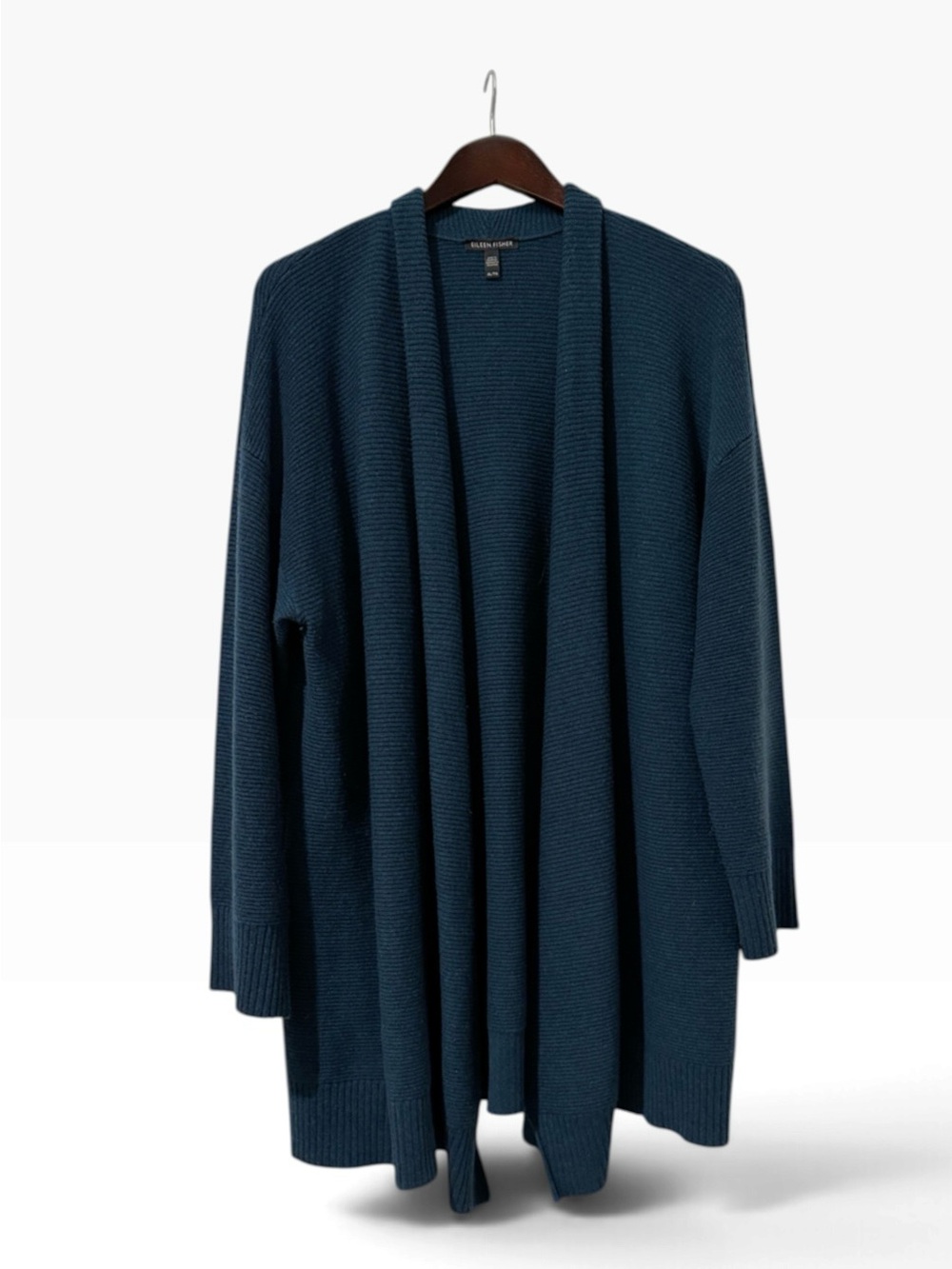 Eileen Fisher 100% Cashmere Long Open Cardigan Deep Jade Teal XL